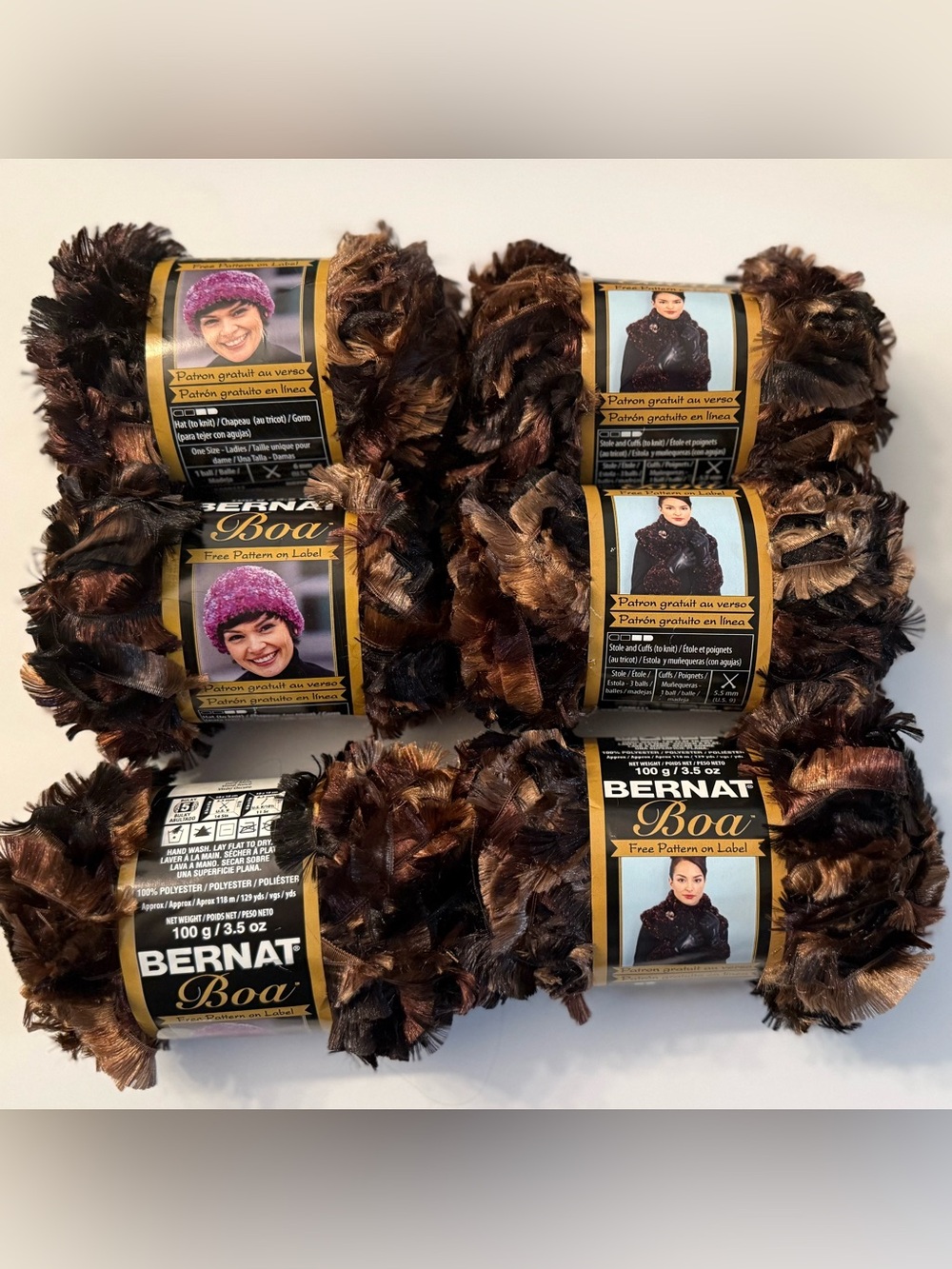 Bernat Boa Plush Eyelash Yarn - Brown Mix